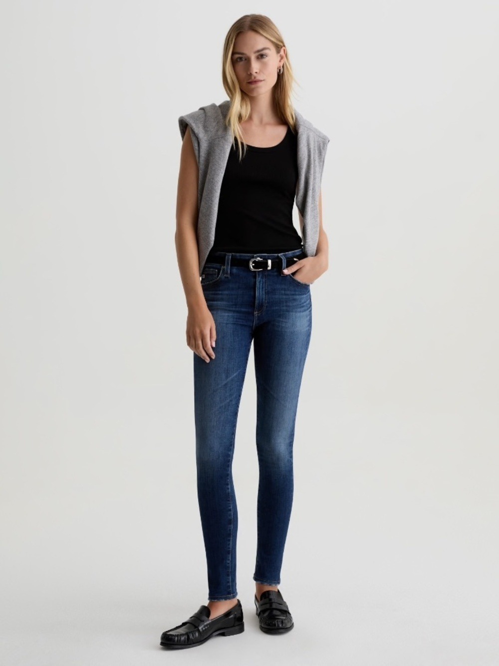 Ag Adriano Goldschmied Women's Farrah Skinny Jean Mid Rise Dark Blue Cotton